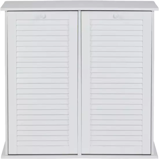 Tilt-Out Laundry Sorter Cabinet with Shutter Front, White, White Wood Shutter