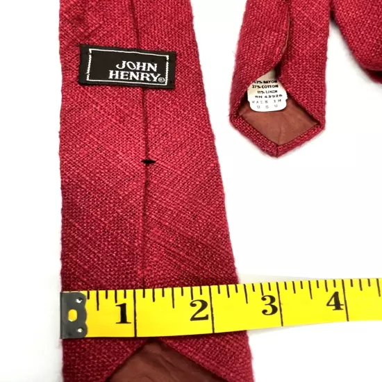 John Henry Cotton Linen Burgundy Red Thin Skinny Vintage Necktie Tie 2.5" x 57"