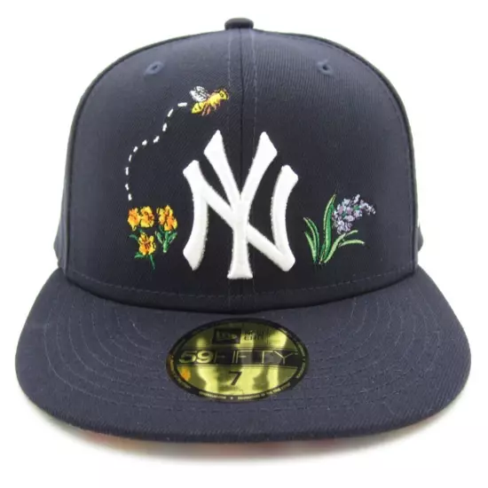 New Era New York Yankees 59Fifty Embroidered Honeybee Flower Fitted Hat Sz 7