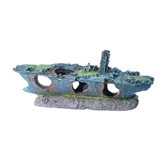 Aquarium Sunken Ship Decoration Resin Fishtank Ornaments Hideout Boat Statues