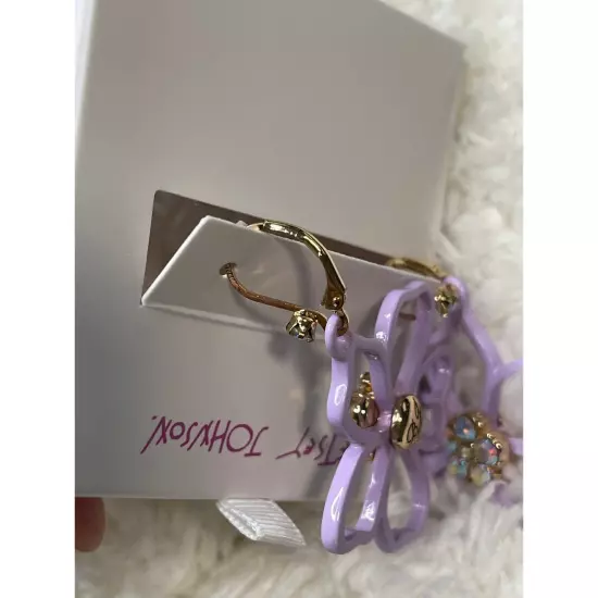 Betsey Johnson Gold Tone Pastel Purple Open Frame Flower Show Drop Earrings NEW