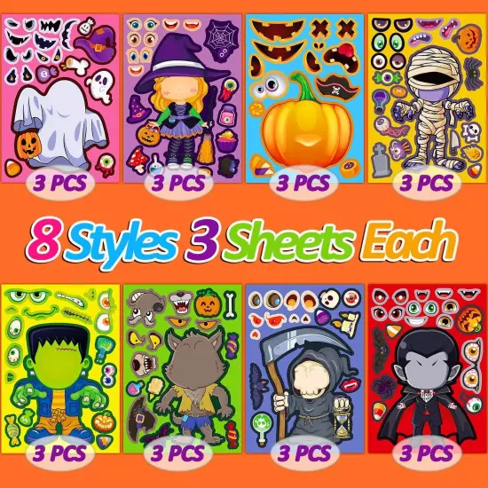 Halloween Stickers for Kids, Party Favors, DIY Multicolor 