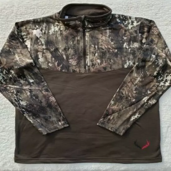 XL Men's Black Antler Override Quarter-Zip Pullover Olive Deception Camo