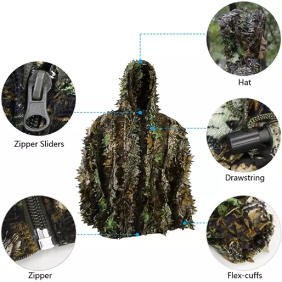 Zicac Outdoor Camo Ghillie Suit 3D Leafy Camouflage Clothing Jungle Woodland Hun