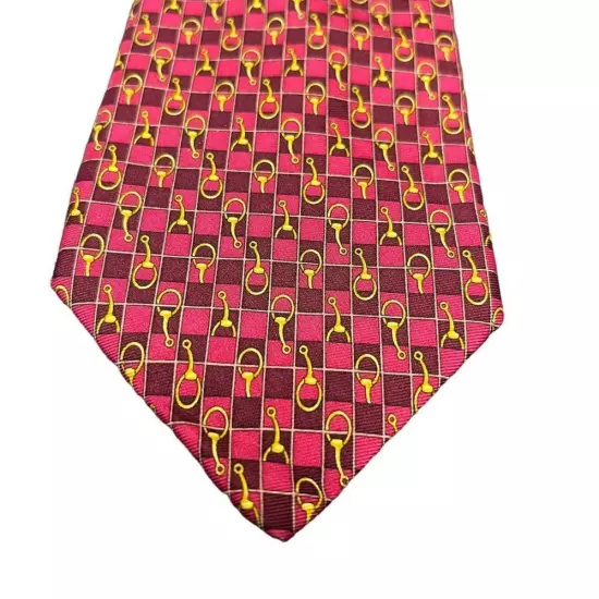 Brooks Brothers Makers Silk Tie Red Gold Horse bit Straps Men Necktie