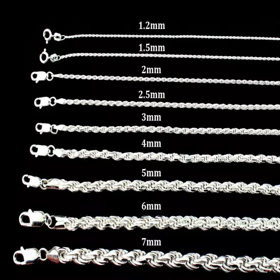 Italian Solid Sterling Silver Rope Link Chain Necklace 925 Silver Chain UNISEX