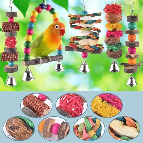 Bissap Bird Chew Toys, 7 Packs Parakeet Natural Wood Toys Parrot 