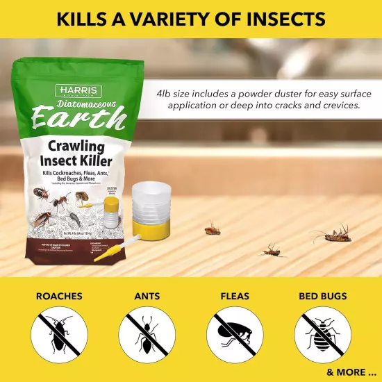 Diatomaceous Earth Crawling Insect Killer, 4Lb with Powder Duster Included insid