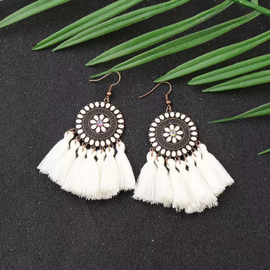 Fashion Women Bohemian Earrings Long Tassel Fringe Drop Dangle Ear Stud Jewelry