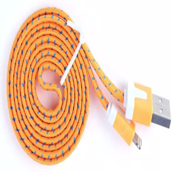 10-foot USB Cable Flat Braided For iPhone 14, 13, 12, X, 8,7,6,5. 10 colors. 001