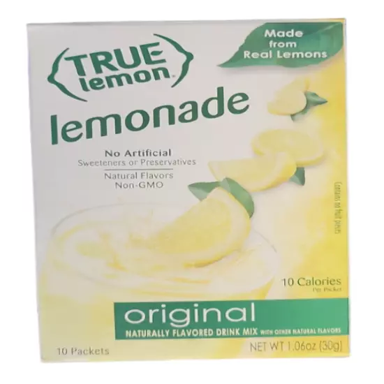 4 Pack TRUE LEMON Original Lemonade Drink Mix Gluten free, total 40ct