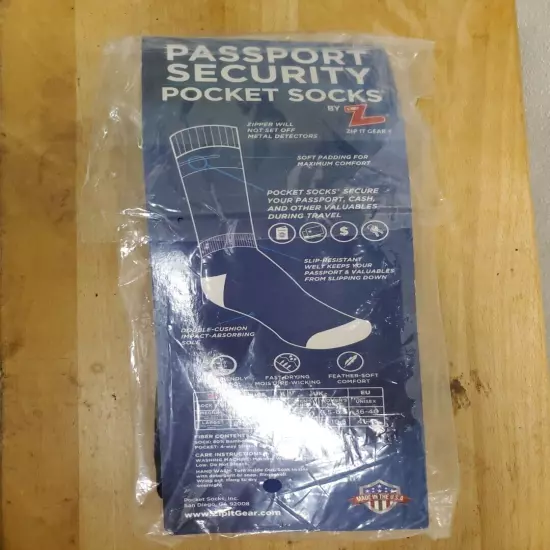 NEW Pocket Socks Passport Zip It Gear Security Mens Large L Travel ID Key Cash