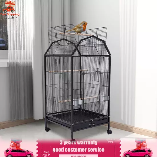 Black Large Bird Cage wit Rolling Stand Cockatiel Parakeet Finch Parrot Birdcage