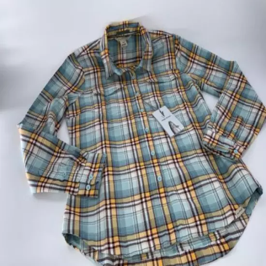 Exofficio Fishing Long Sleeve Button Shirt M Blue Plaid Poly NWT YGI E2-355