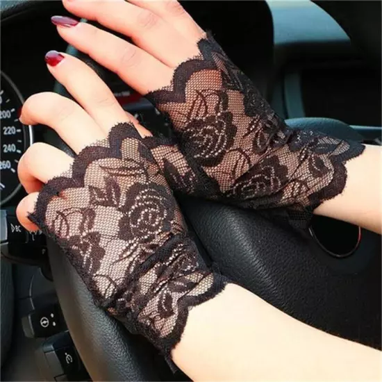 Women Lace Fingerless Gloves Sun Protection Half Finger Gloves Driving Mittens