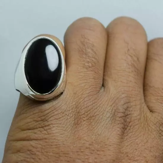 Big Agate Sterling Silver Ring - Mens Black Blood Red Yemeni Aqeeq