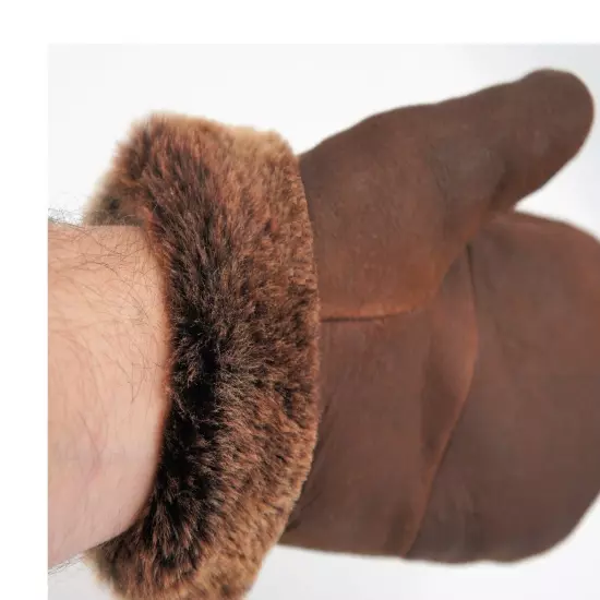 REAL GENUINE 100% SHEEPSKIN SHEARLING LEATHER MITTENS UNISEX WHISKEY BROWN S-2XL