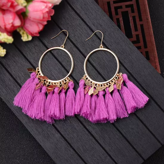 Fashion Women Bohemian Earrings Long Tassel Fringe Drop Dangle Ear Stud Jewelry