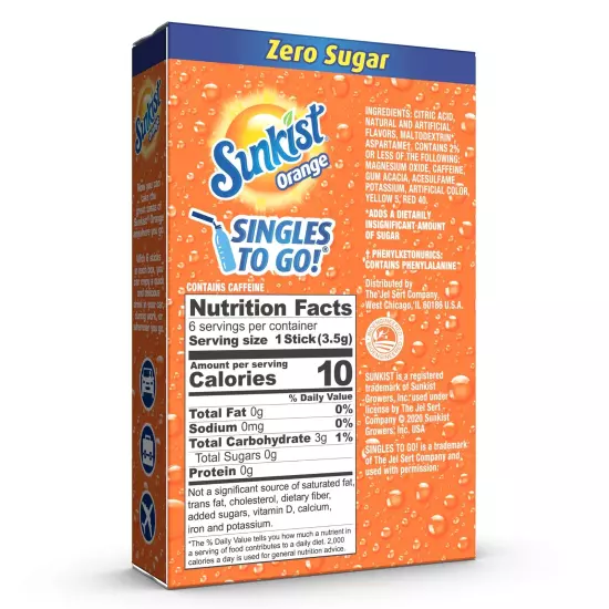 Sunkist Soda Orange Singles To Go Drink Mix, 12 Boxes with 6 Packets Each - 7...