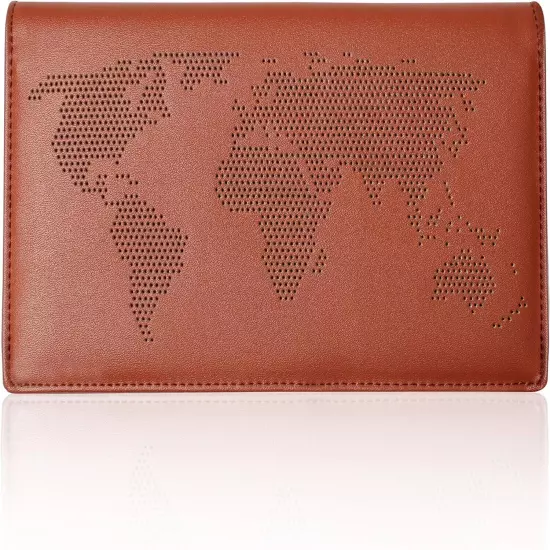 Unisex World Passport Holder, 7.3" x 4.7, Synthetic Brown Leather