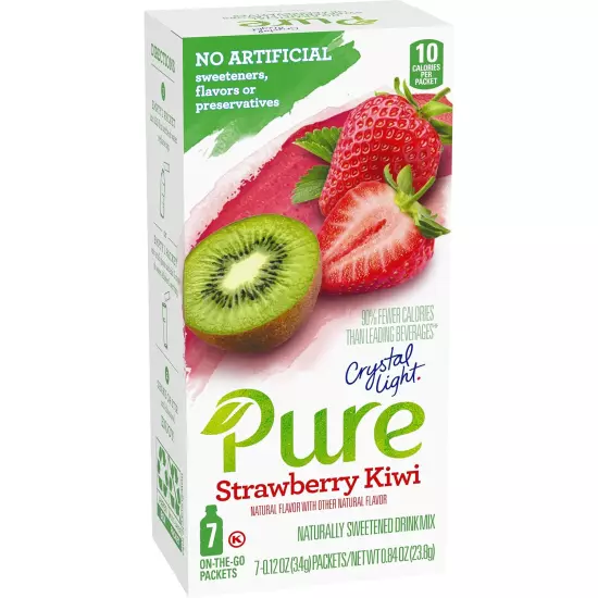 Crystal Light Pure Strawberry Kiwi Drink Mix, 7 On-The-Go Packets