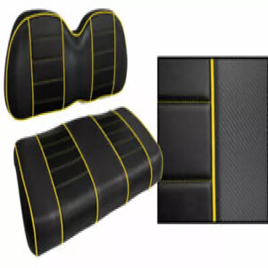 Golf Cart Custom Seat Covers Carbon Fiber Black and Yellow Club Car Precedent