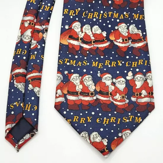 Merry Christmas Santa Blue Necktie Polyester Classy Business Style Vintage Korea