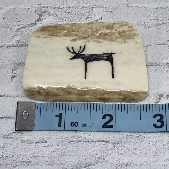 Etched on Bone ~Deer Buck Stag Pin Brooch ~Unsigned~ 2 1/2 In Handmade USA