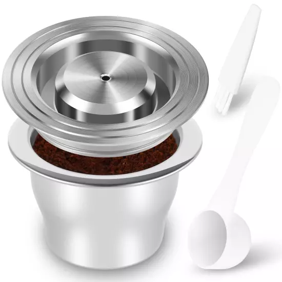 Espresso Capsules 304 Stainless Steel Refillable Coffee Pods with Brush Spoon€