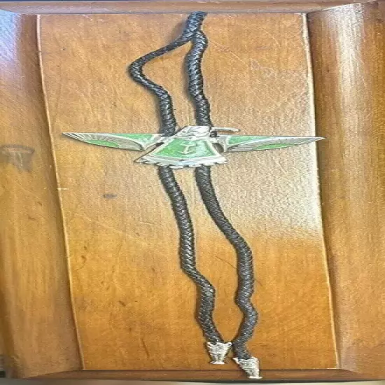 Silver Plated Green Enamel Thunderbird Southwestern Bolo Tie