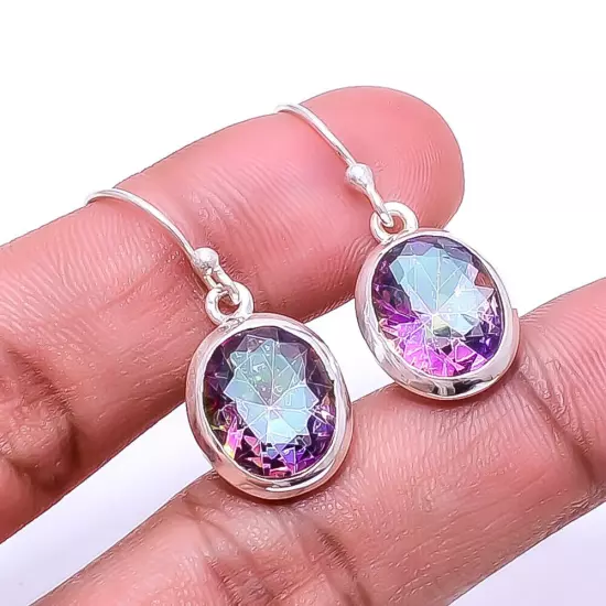 Rainbow Mystic Fire Topaz 925 Sterling Silver Earring 1.17" E125