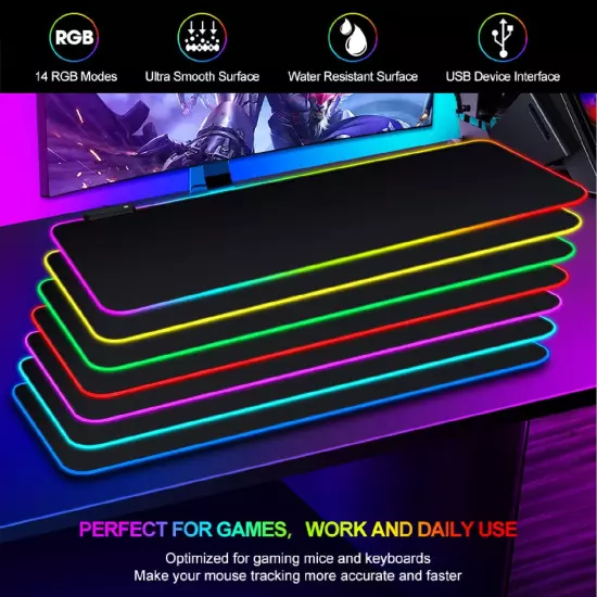 Extra Large RGB Gaming Mousepad - Non-Slip Rubber Base, Micro-Textured Durable C