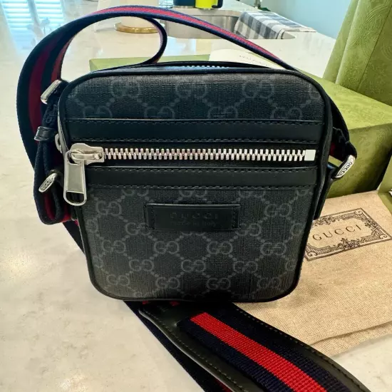 PRE-OWNED GUCCI BLACK GG SUPREME CANVAS MINI BAG FOR MEN