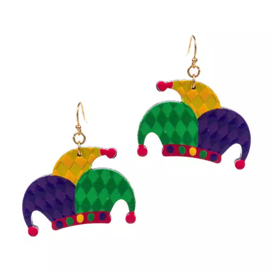 Mardi Gras Jester Pierrot Hat Dangle Earrings