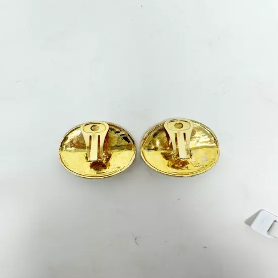 Chanel Pair of Gold Plated Black Metal Clip On Earrings Interlocked C Logo Round