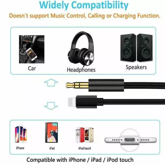 Wholesale LOT For iPhone Audio Cable Adapter 8 Pin to 3.5mm AUX Audio Car Cord