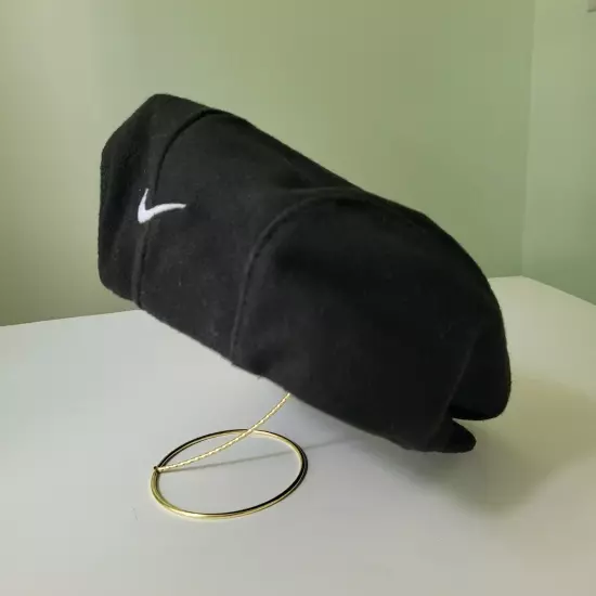 Vintage Nike Newsboy Beret Flat Hat Wool Blend Swoosh Made in USA Black XL