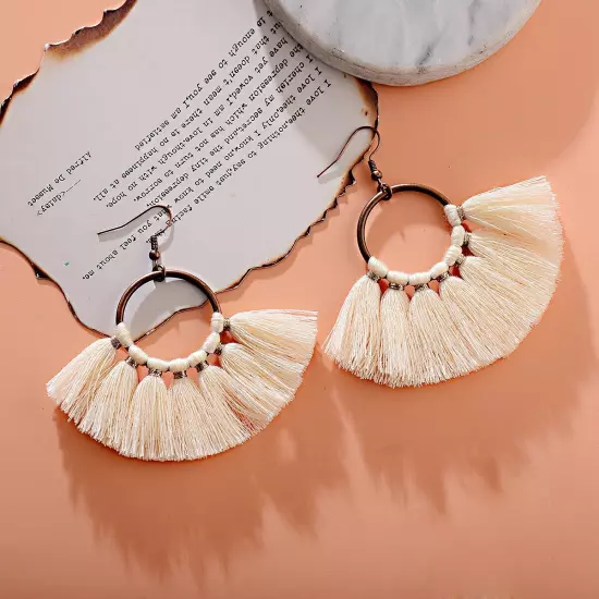 Fashion Women Bohemian Earrings Long Tassel Fringe Drop Dangle Ear Stud Jewelry