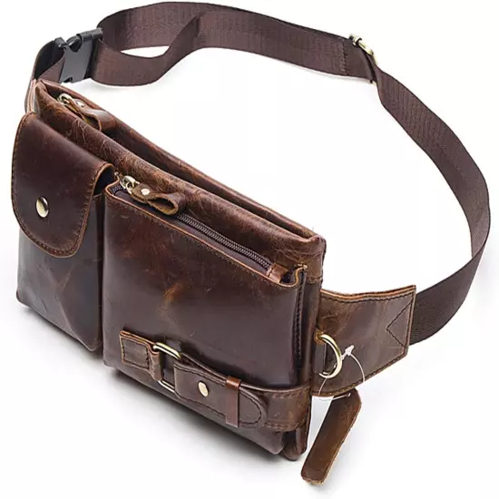 Men'S Leather Fanny Pack Waist Bags Vintage Utility Belt Bag Crossbody Hip Pu...