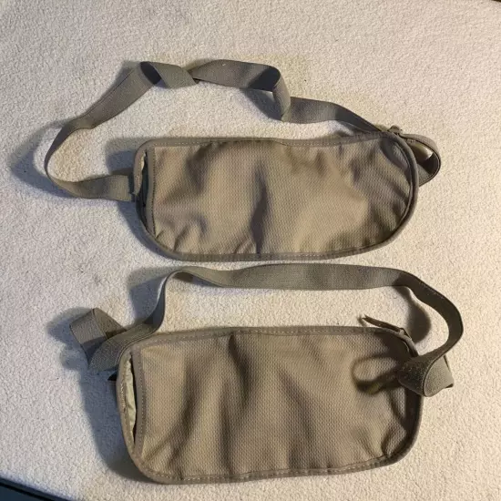 Lot of 2 Eagle Creek Travel Gear Tan Fanny Pack Zip Pouch Passport RFID Blocking