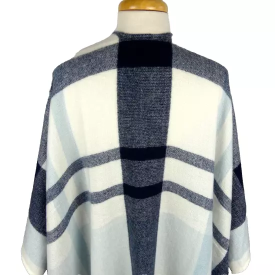 Banana Republic Cashmere Blend Wrap Shawl Skyler Plaid Blue Soft One Size All