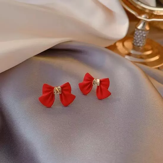 Fashion 18k Gold Plated Bow Stud Earrings Womens Girls Jewellery Party Red/Black