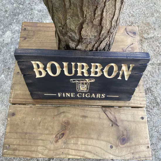 Cigar Bar Whiskey Bar Bourbon Saloon Wood Sign Carved Rustic Tavern Antique Look