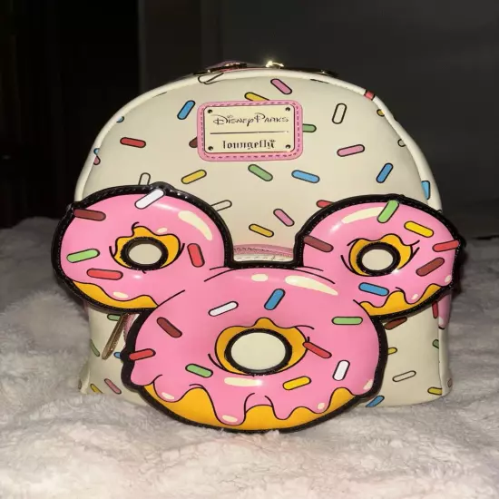 Loungefly Disney Minnie Mouse Disney Eats Donut Mini Backpack & Ears Bundle NWT