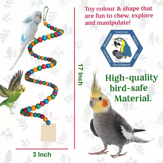 Set of 3 Colored Ladder Hanging Spiral & Chew Toy Budgies Lovebirds, Finches