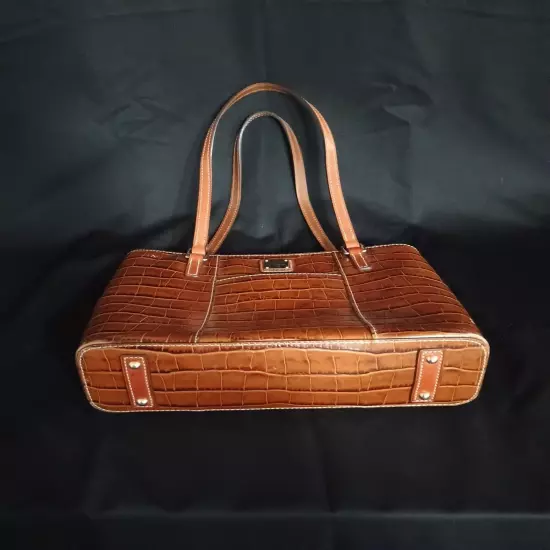 Dooney & Bourke Croc Embossed Leather Tote Large Shoulder Bag Cognac Brown Purse