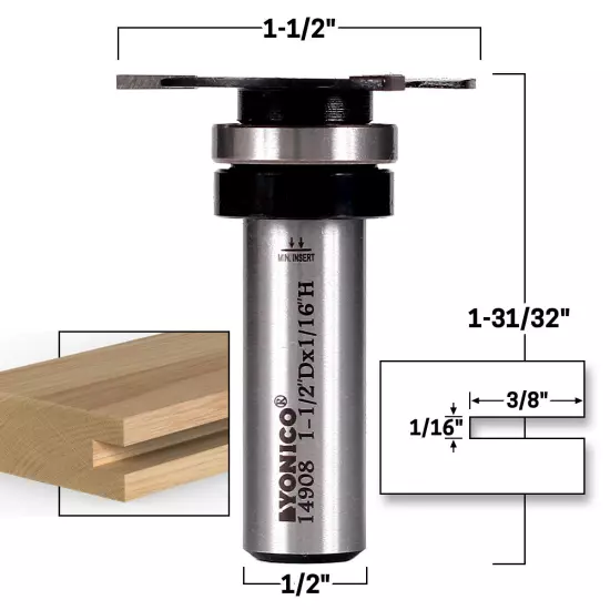 1/16" Top Bearing Slot Cutter Router Bit - 1/2" Shank - Yonico 14908