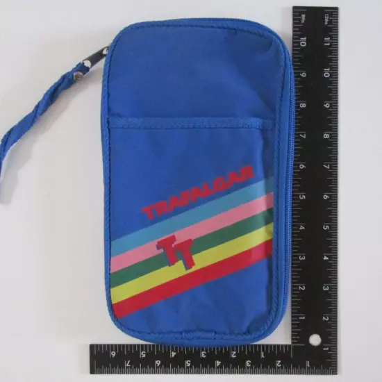 Vintage Trafalgar Travel Wallet Blue Rainbow Stripe Wristlet Strap 70s Style