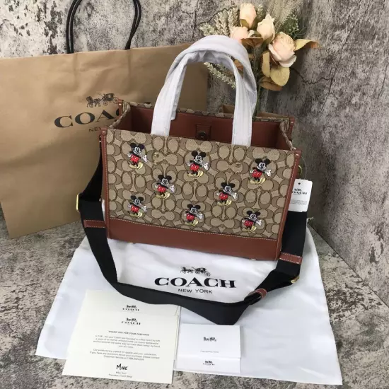 COACH Disney Mickey Mouse Tote Bag Brown Signature Jacquard Outlet