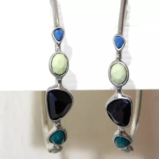 Beautiful Lia Sophia "RIVERWALK" Hoop Earrings, Silver, aqua, teal, navy , NWT